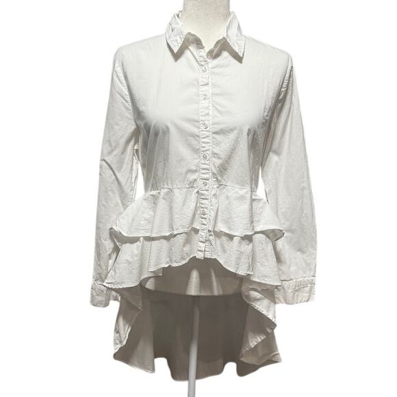 Walter Baker White Ruffled High-Low Button Front Top Whimsy Bridgerton – Size M - Picture 2 of 8